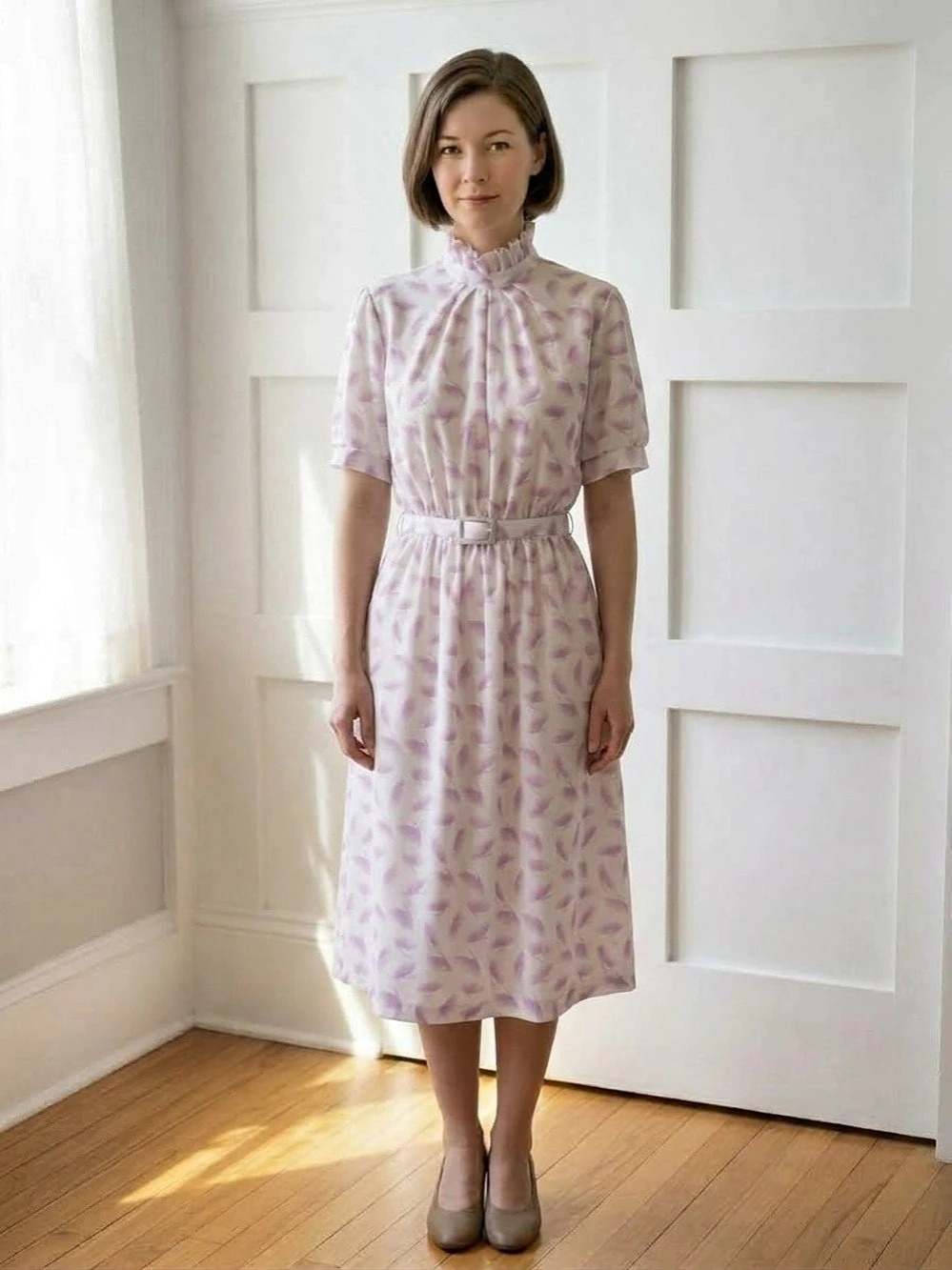 Vintage 1970s Upper Crust High-Neck Belted Midi Dress, SM - MED